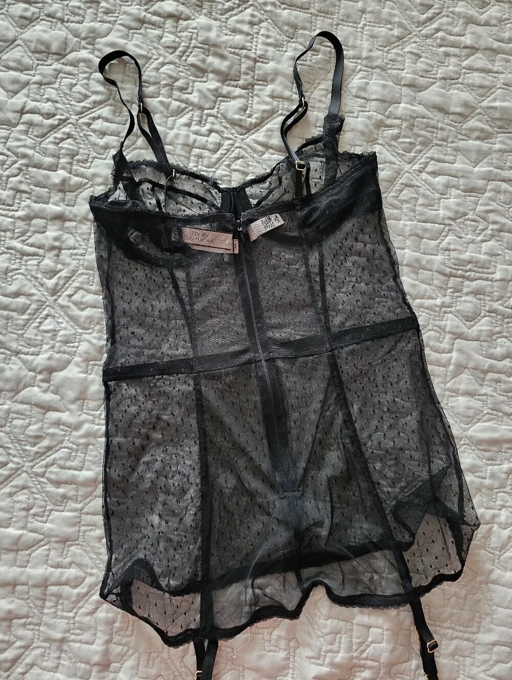 Victoria's Secret Sheer Lace Garter Chemise Set - Black